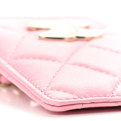 Chanel Lambskin Quilted Chanel Card Holder On Chain Pink 9 of 11