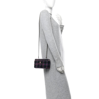 Chanel Tweed Quilted Small Vanity Case With Chain Black Purple Green Red 2 of 11
