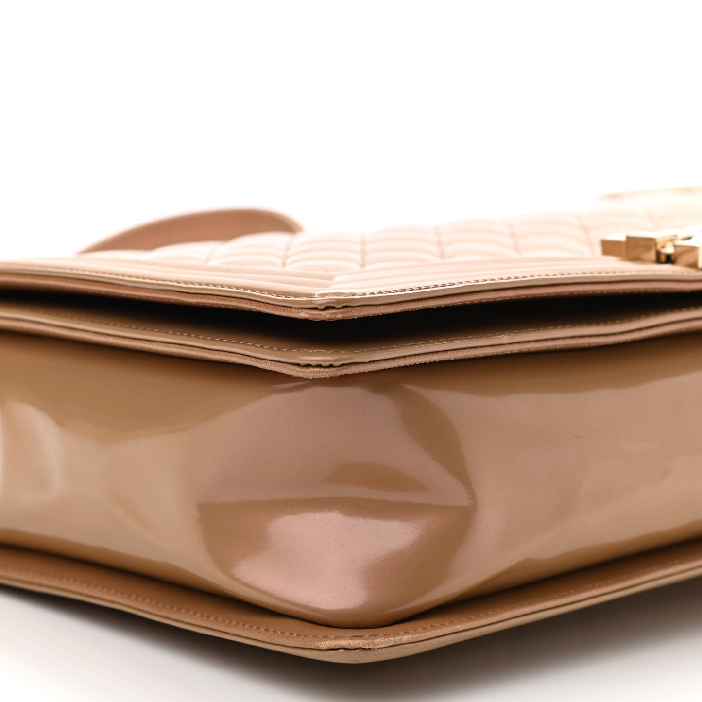 Glazed Calfskin Quilted Large Boy Flap Beige