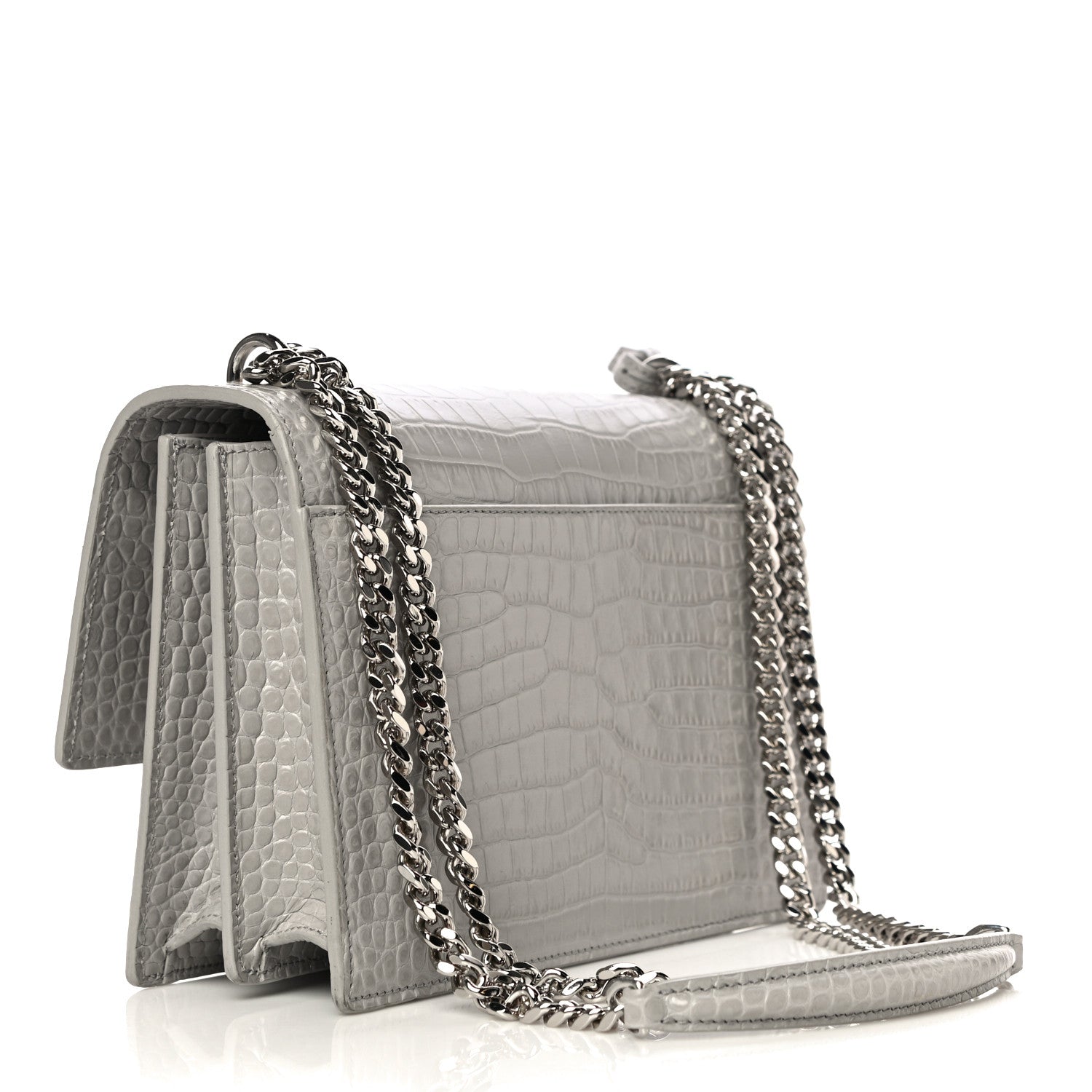 Saint Laurent Calfskin Crocodile Embossed Medium Monogram Sunset Gris Perle 3 of 14