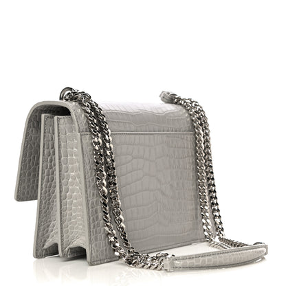 Saint Laurent Calfskin Crocodile Embossed Medium Monogram Sunset Gris Perle 3 of 14