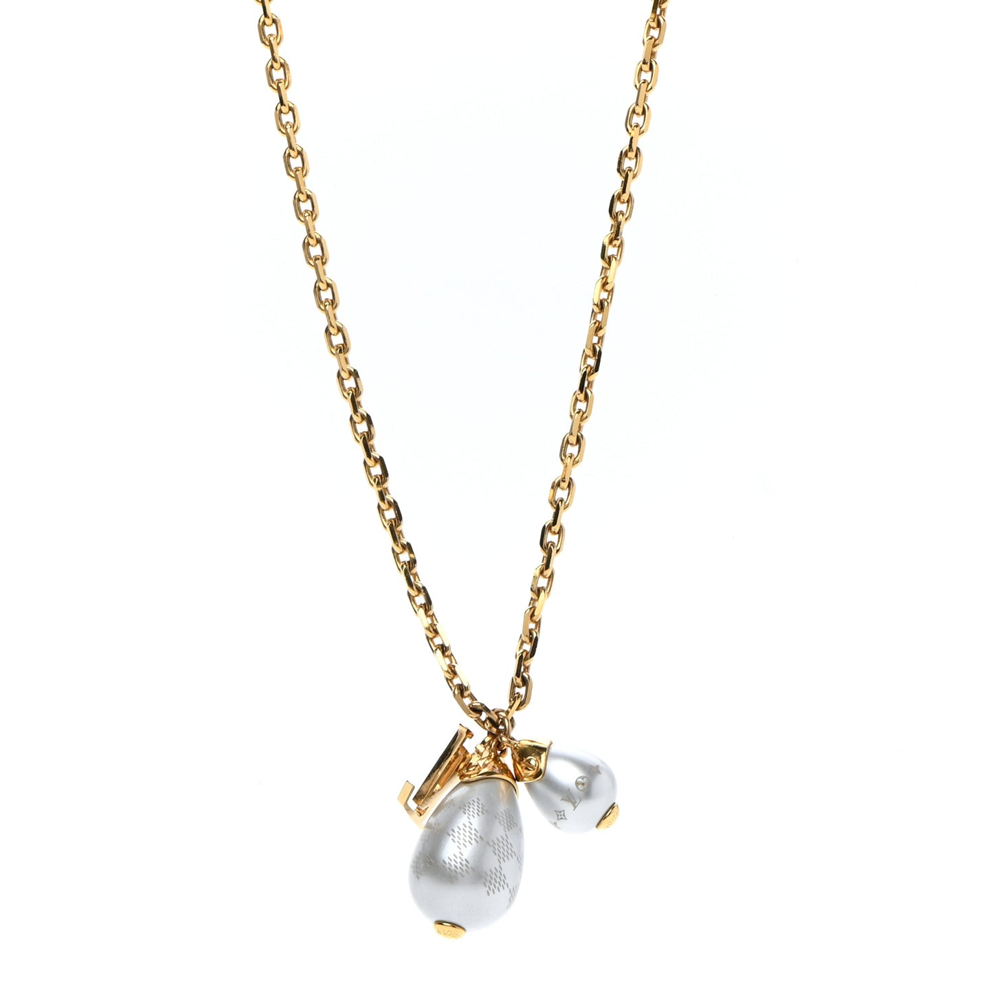 Damier Monogram Pearl Pendant Necklace Gold