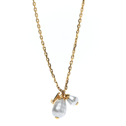 Louis Vuitton Damier Monogram Pearl Pendant Necklace Gold 1 of 6
