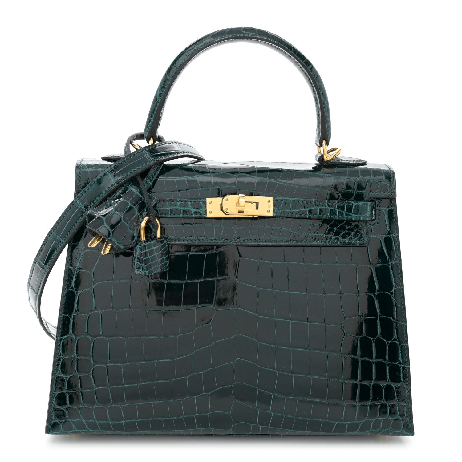 Hermes Shiny Niloticus Crocodile Kelly Sellier 25 Vert Cypress 1 of 11