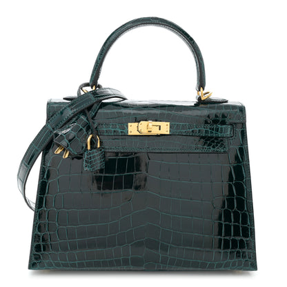 Hermes Shiny Niloticus Crocodile Kelly Sellier 25 Vert Cypress 1 of 11