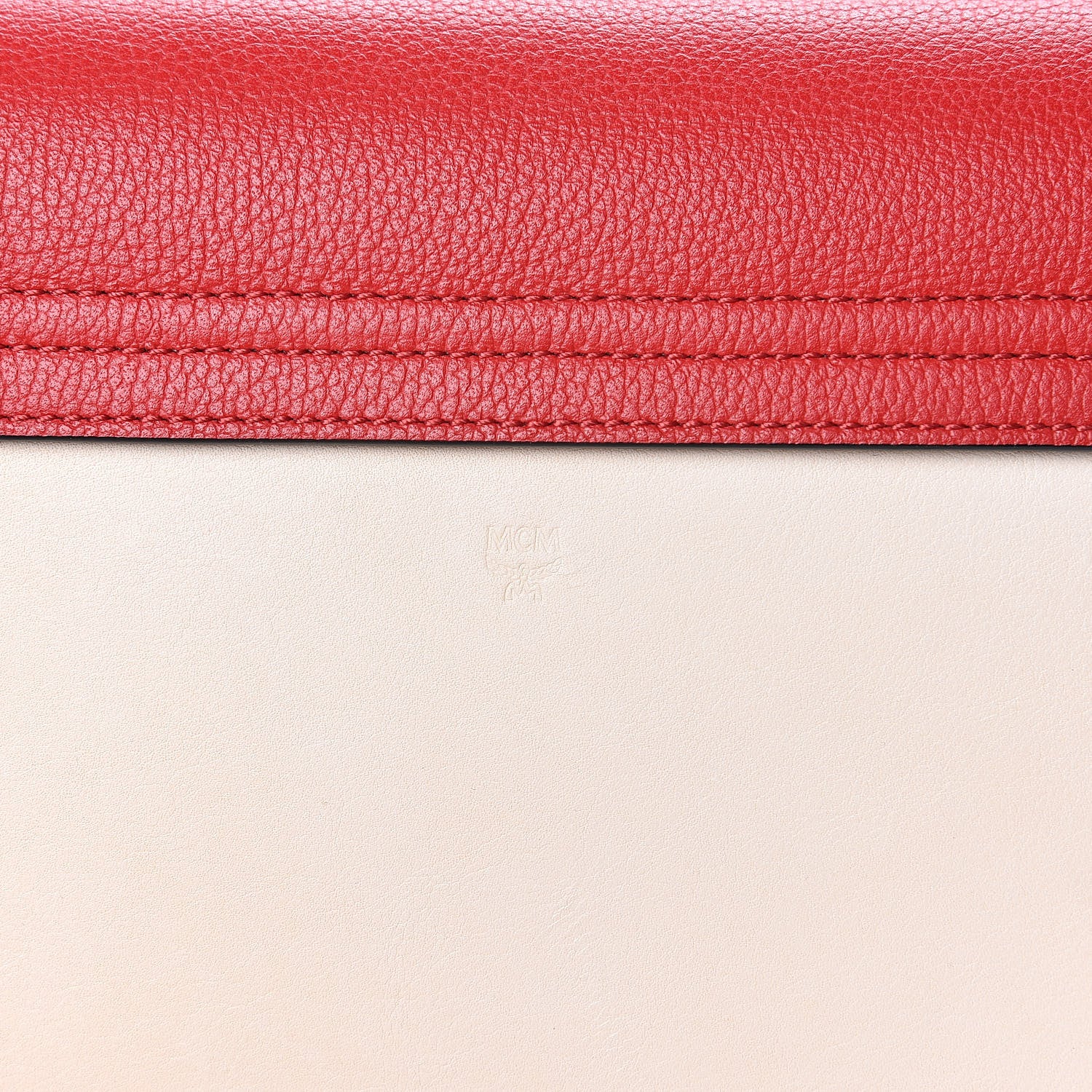 MCM Visetos Calfskin Colorblock Mezzanin Shoulder Bag Cognac Ruby Red 11 of 11
