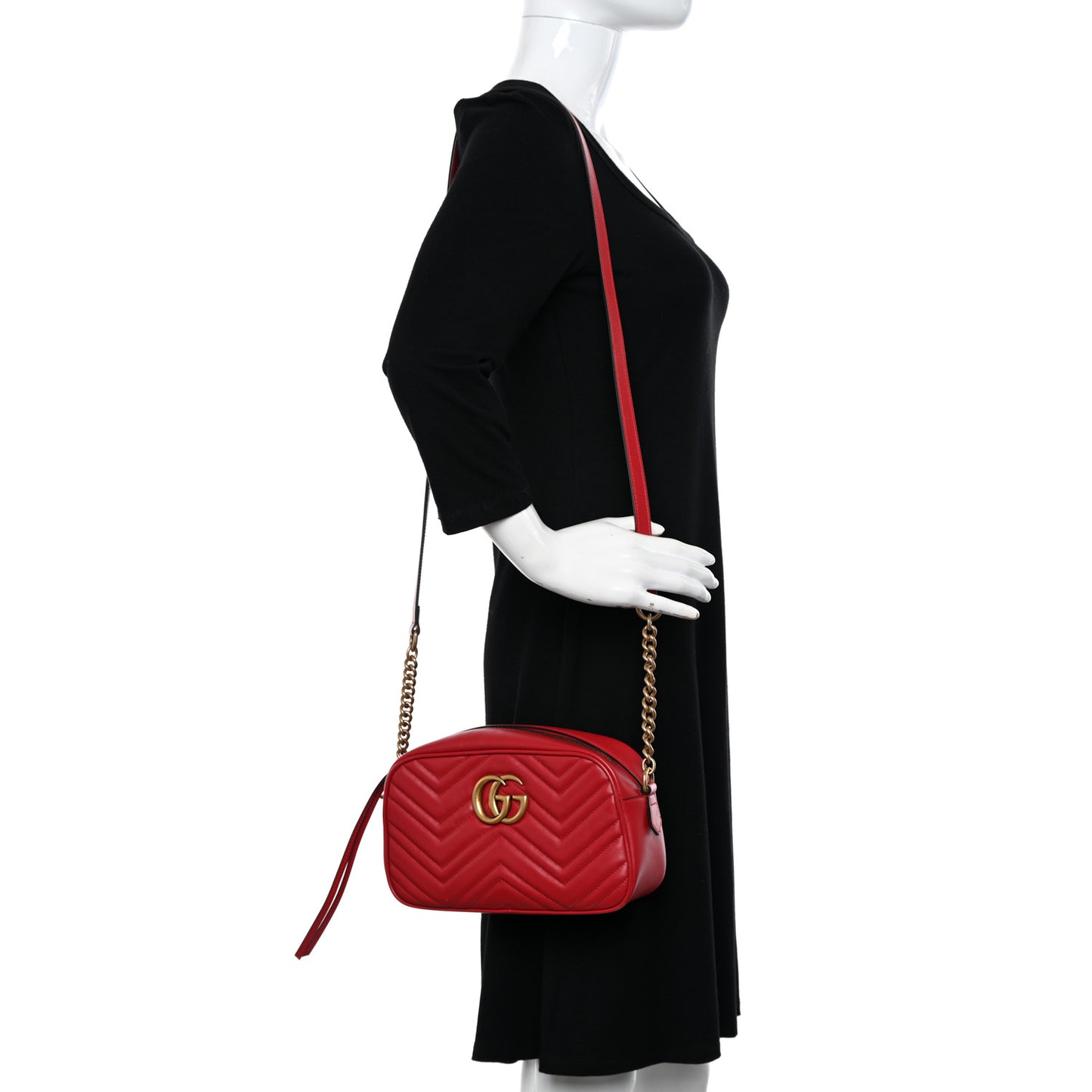 Calfskin Matelasse Small GG Marmont Chain Shoulder Bag Hibiscus Red