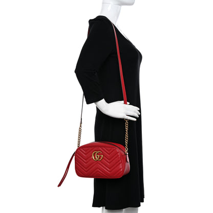 Gucci Calfskin Matelasse Small GG Marmont Chain Shoulder Bag Hibiscus Red 2 of 11