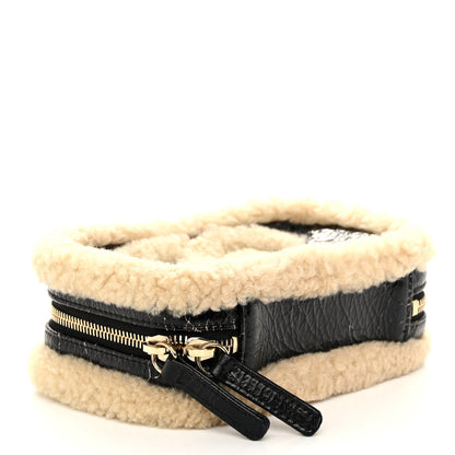 Chanel Shiny Crumpled Sheepskin Shearling Waist Bag Black Beige 4 of 10
