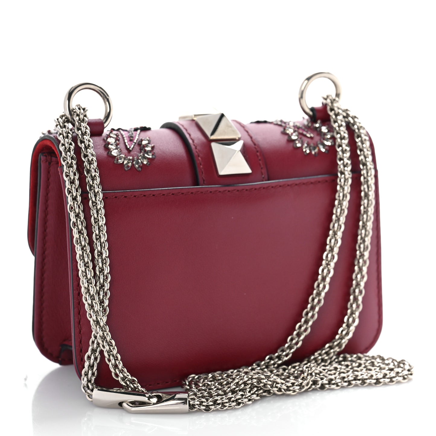 Vitello Crystal Loveblade Embellished Mini Glam Lock Rockstud Flap Rubino