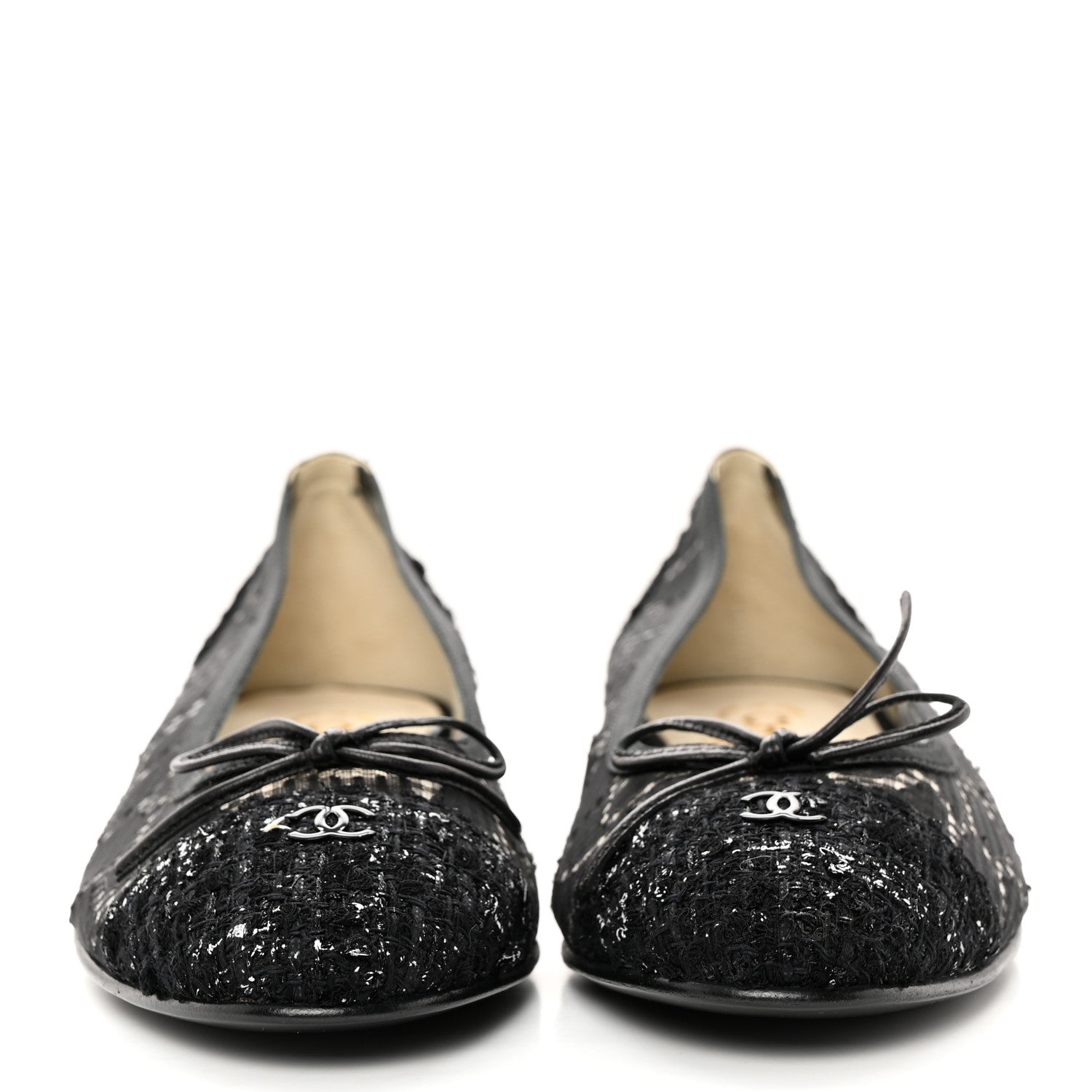 Chanel Tweed Lambskin CC Cap Toe Ballerina Flats 37 Black 2 of 10