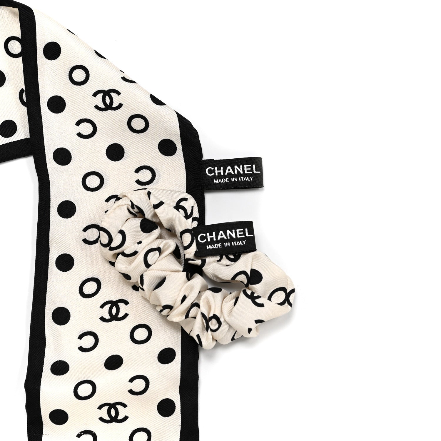 Chanel Silk CC Twilly Hair Tie Ivory Black 3 of 4