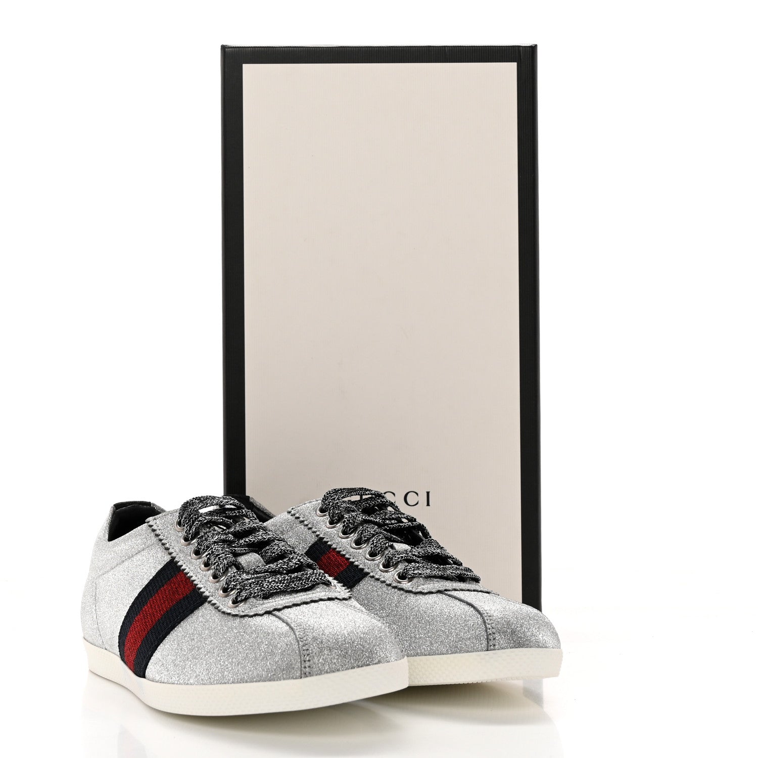 Gucci Glitter Fabric Studded Web Womens Sneakers 35.5 Silver 13 of 13