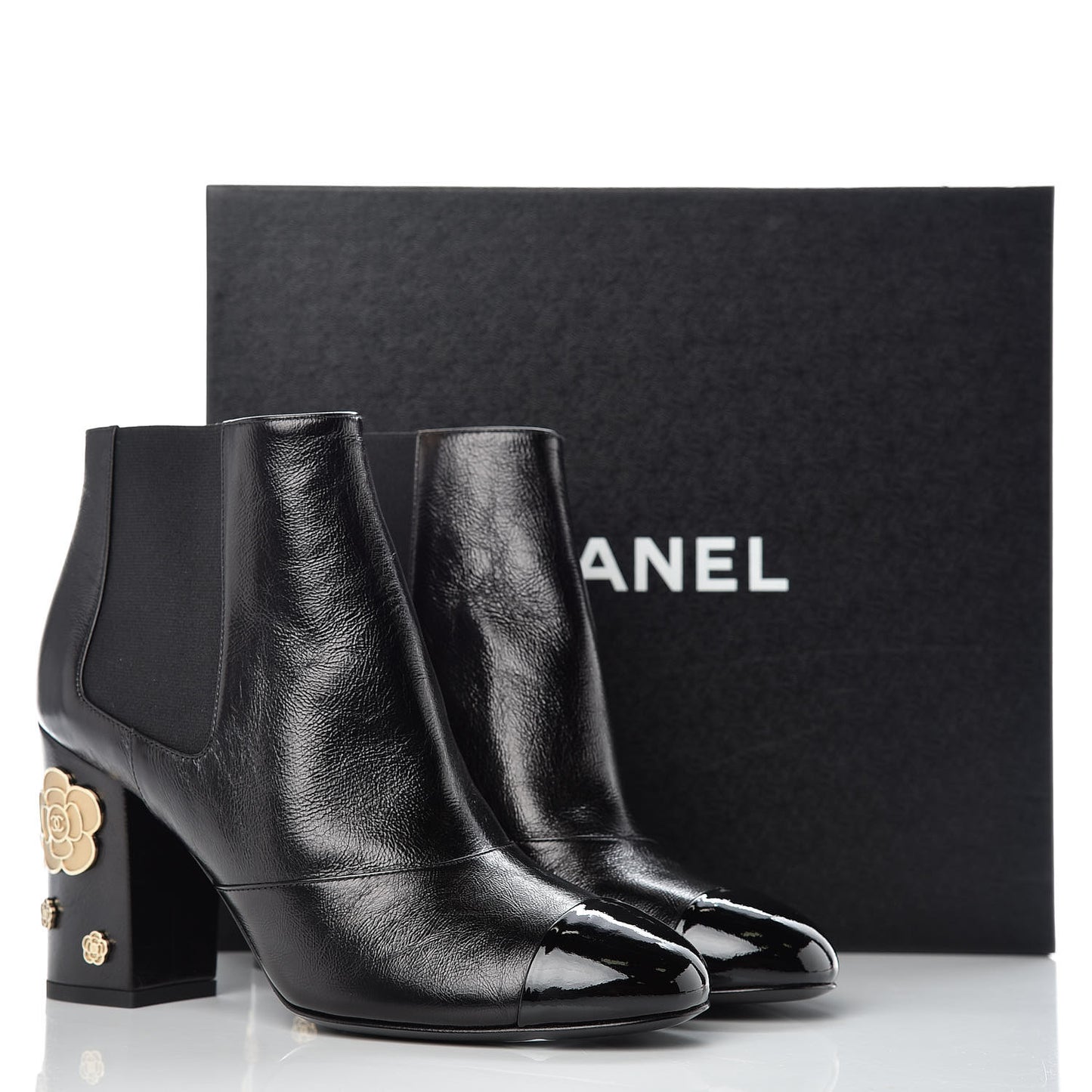 Crumpled Calfskin Camellia Short Boots 39.5 Black