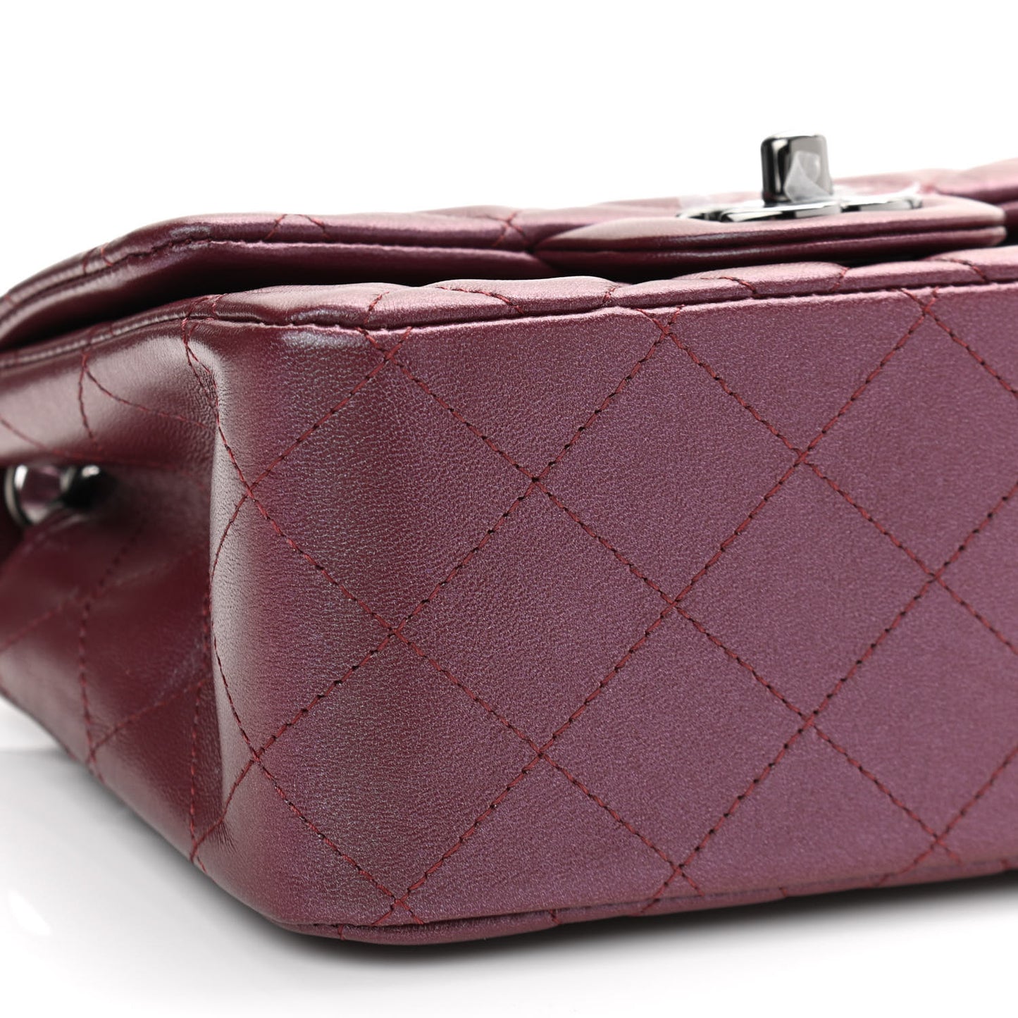 Iridescent Lambskin Quilted Mini Square Flap Burgundy