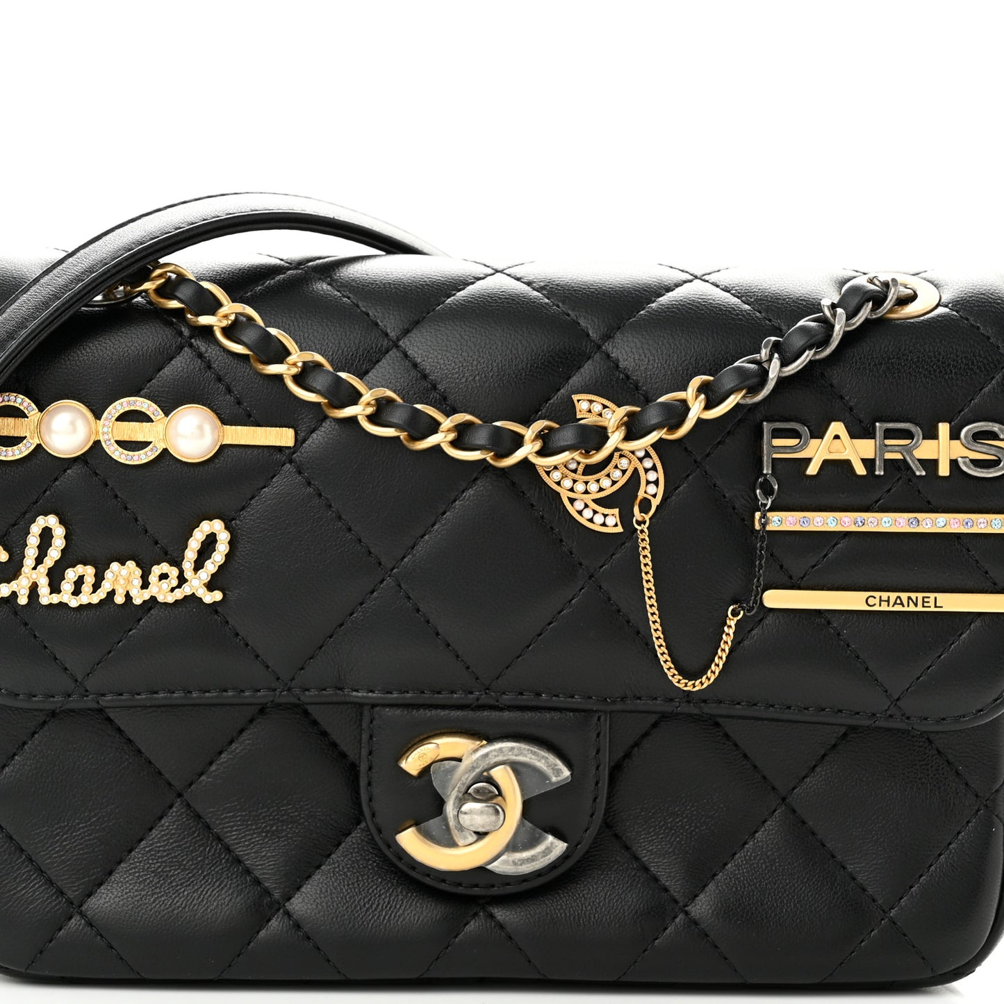 Lambskin Quilted Small Coco Clips Single Flap Black