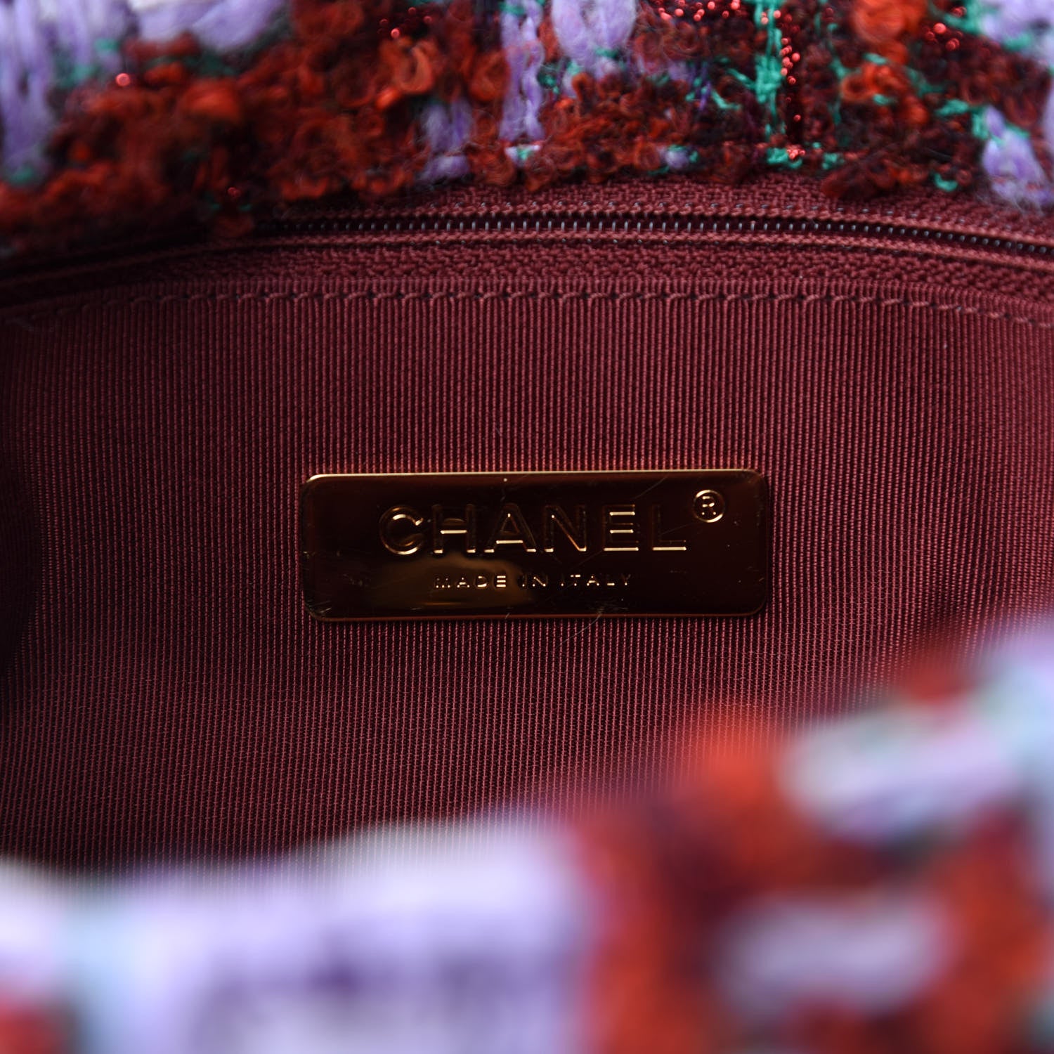 Chanel Tweed Quilted Medium Chanel 19 Flap Red Purple Green 8 of 11
