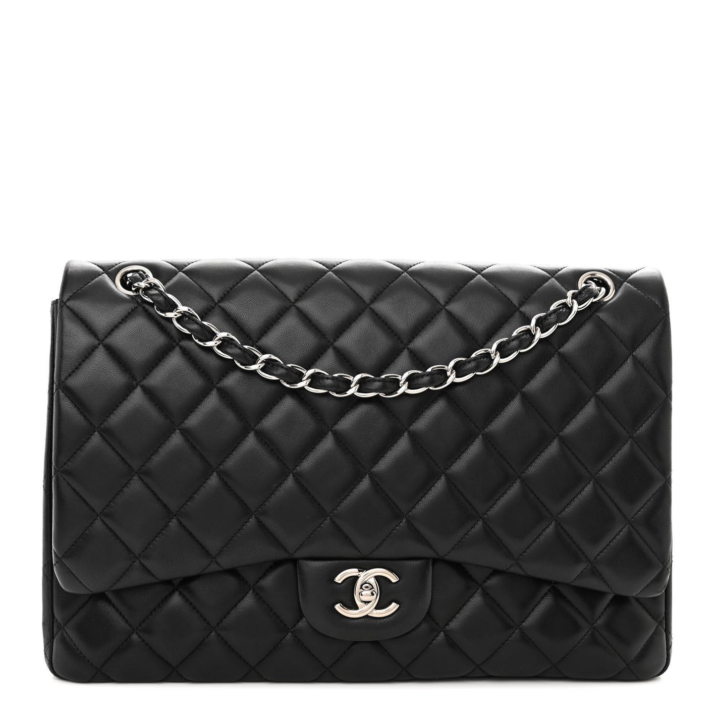 Lambskin Quilted Maxi Single Flap Black