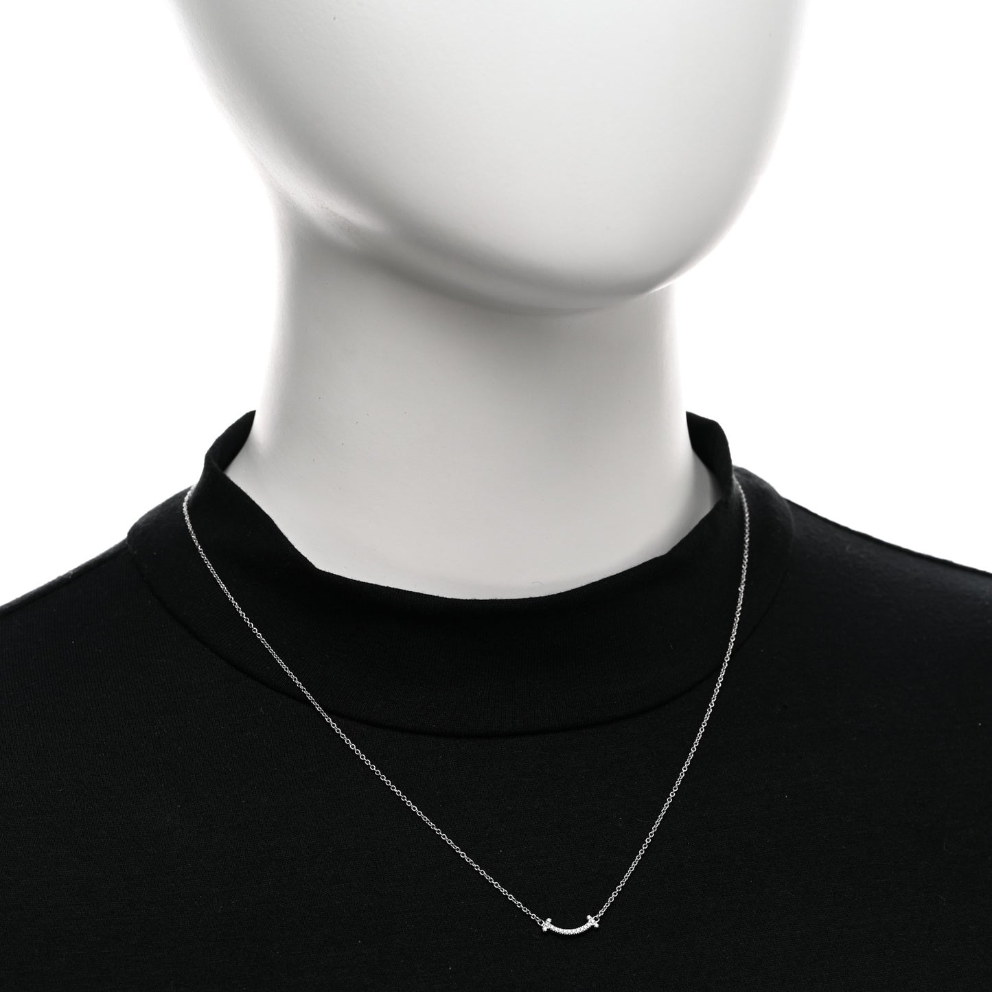 18K White Gold Diamond Mini T Smile Pendant Necklace