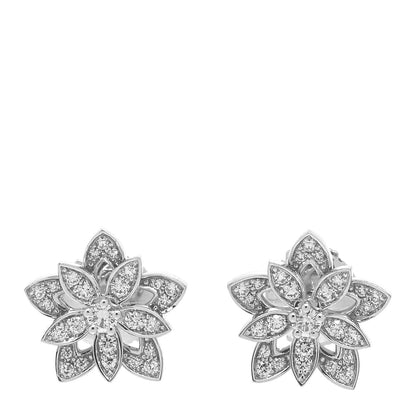 Van Cleef & Arpels 18K White Gold Diamond Mini Lotus Openwork Earrings 1 of 5