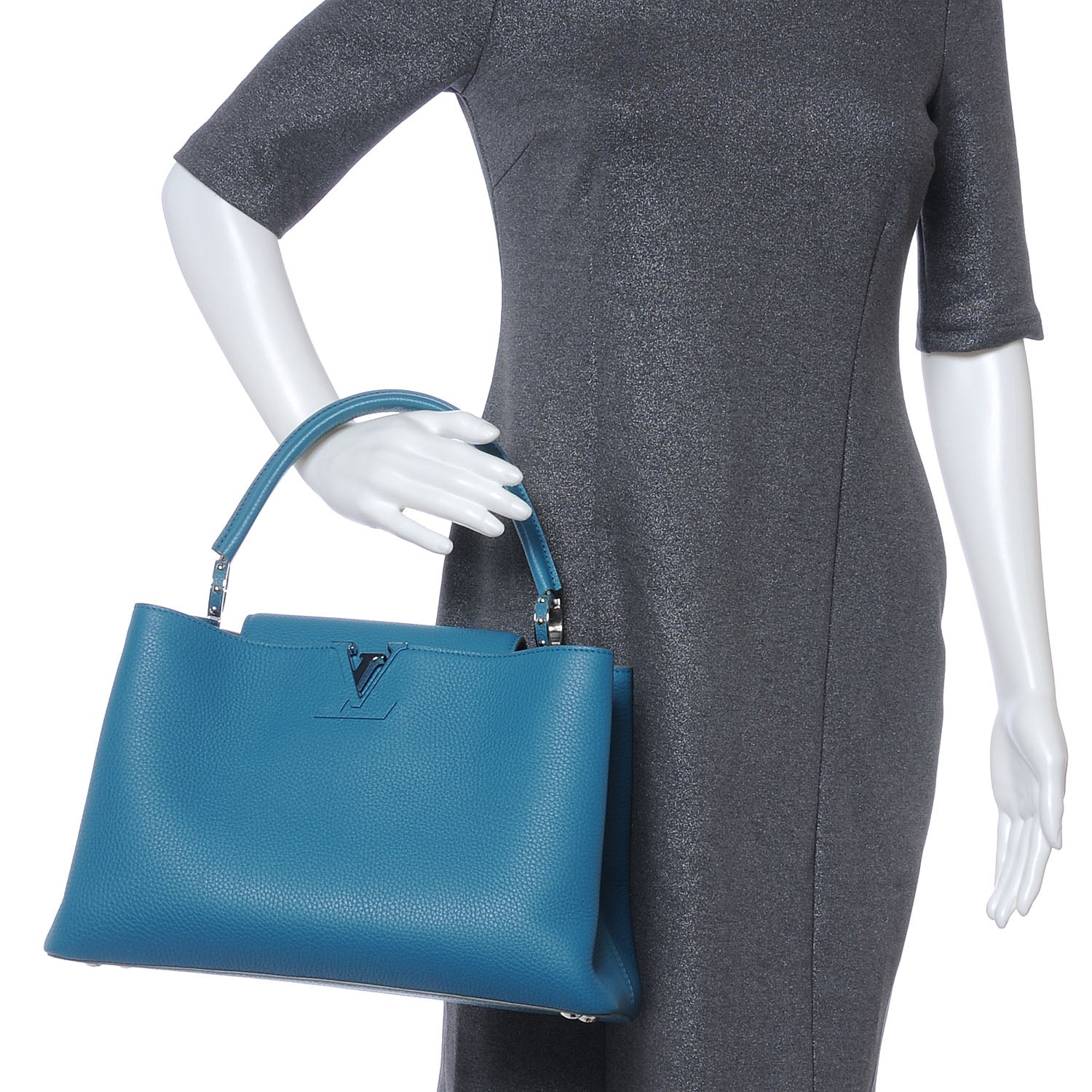 Louis Vuitton Taurillon Capucines MM Bleu Canard 2 of 11