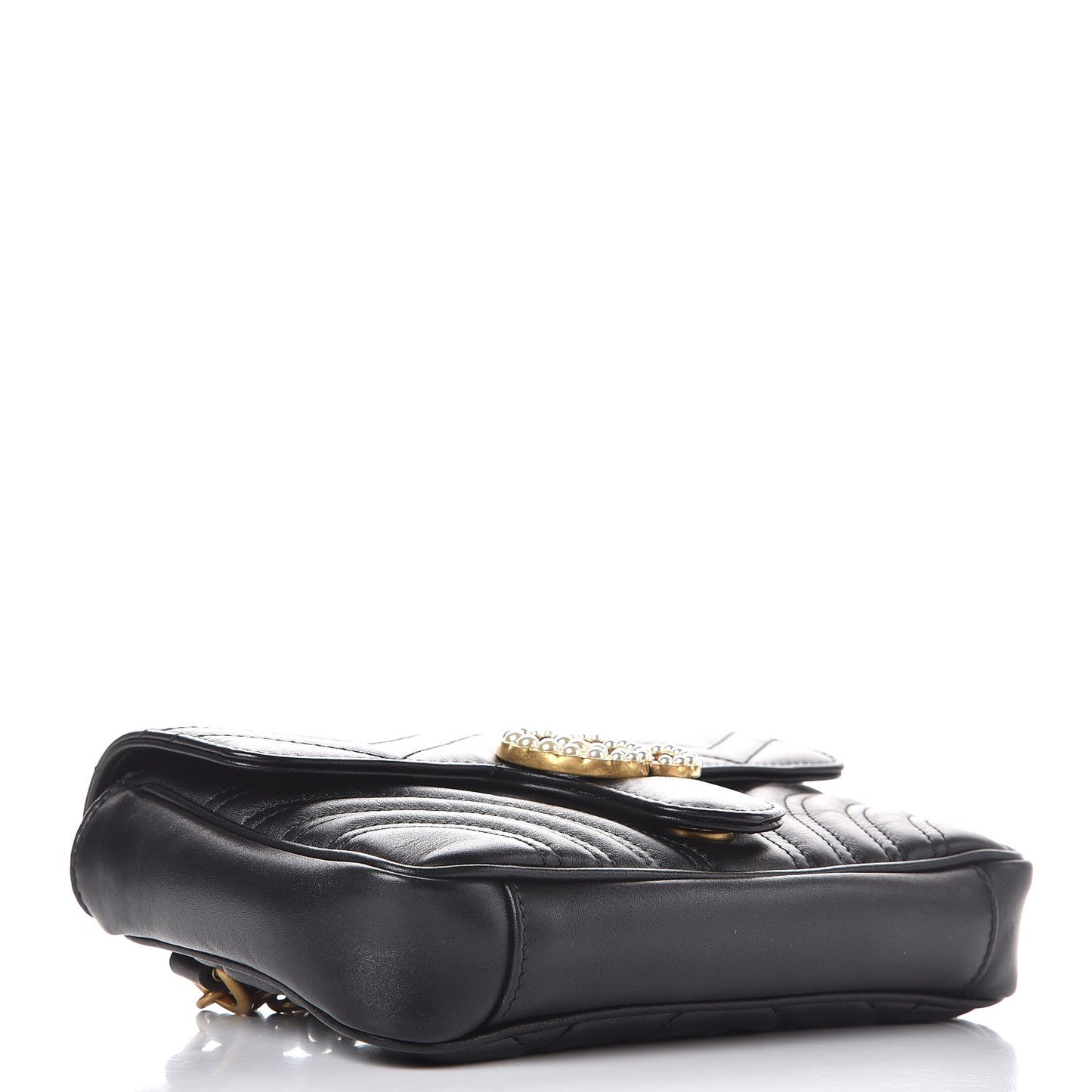 Calfskin Matelasse Pearly GG Marmont Chain Belt Bag Black