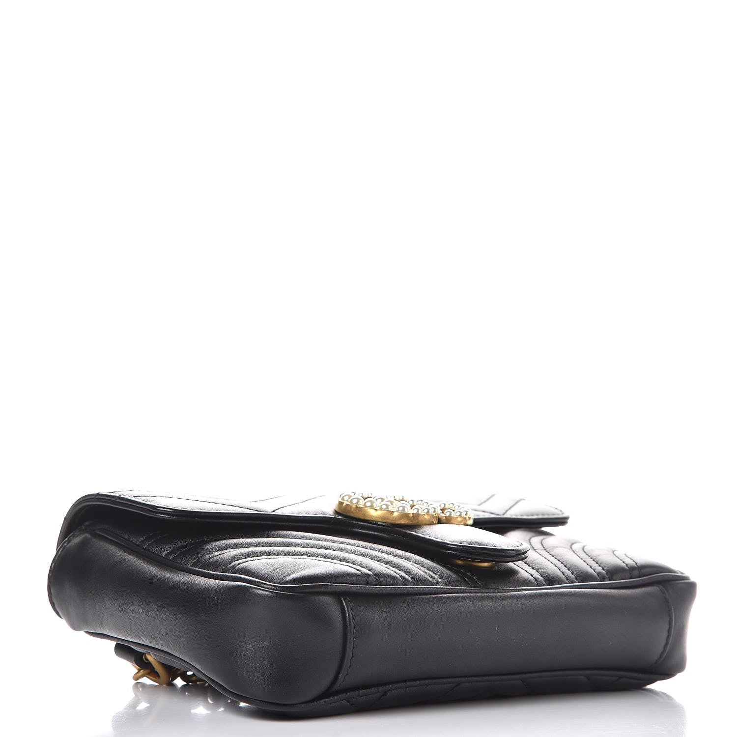 Gucci Calfskin Matelasse Pearly GG Marmont Chain Belt Bag Black 4 of 7