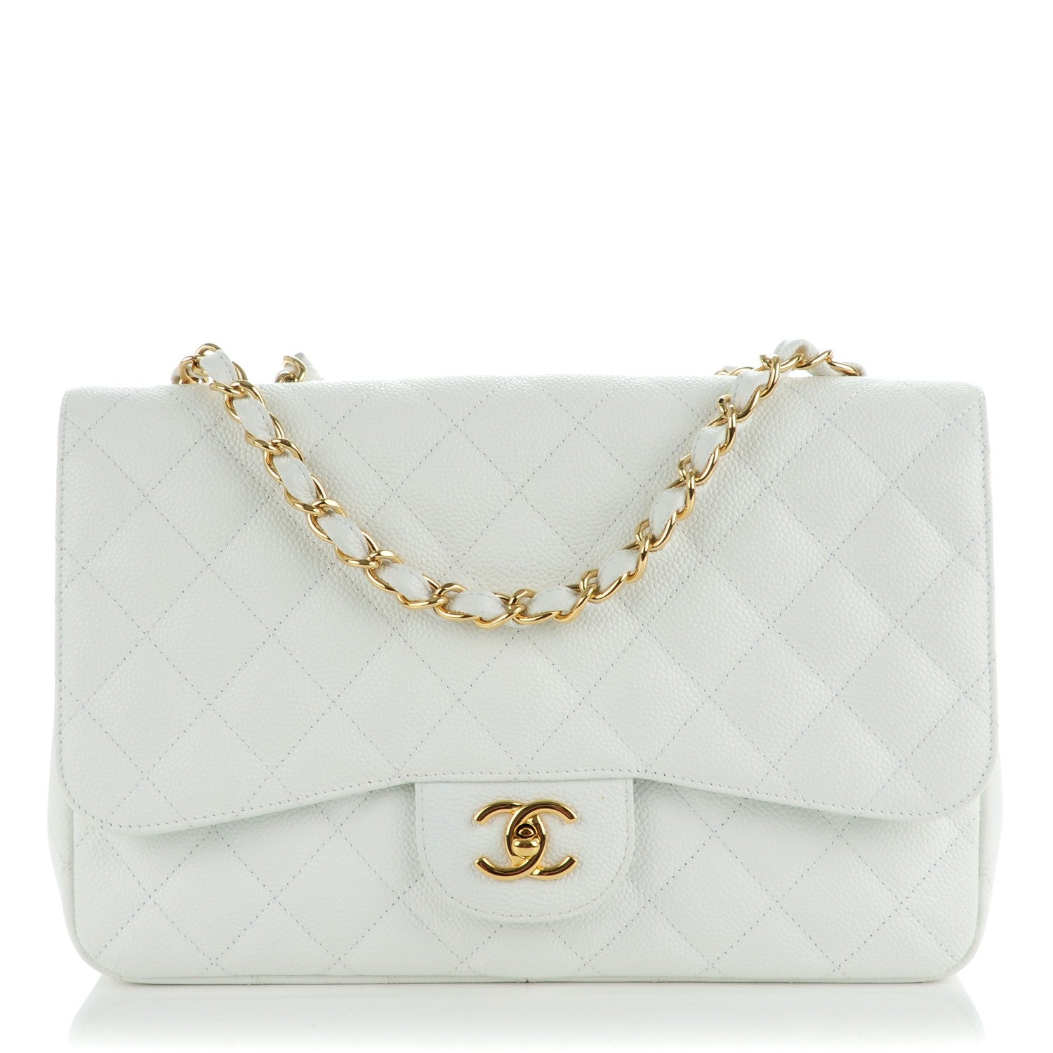 Chanel Caviar Quilted Jumbo Single Flap White 1 of 8