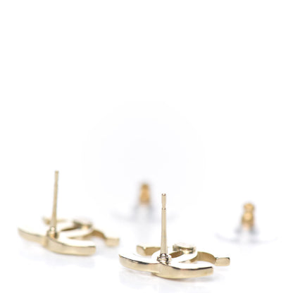 Chanel Crystal Metal CC Paris Button Stud Earrings Gold 4 of 5