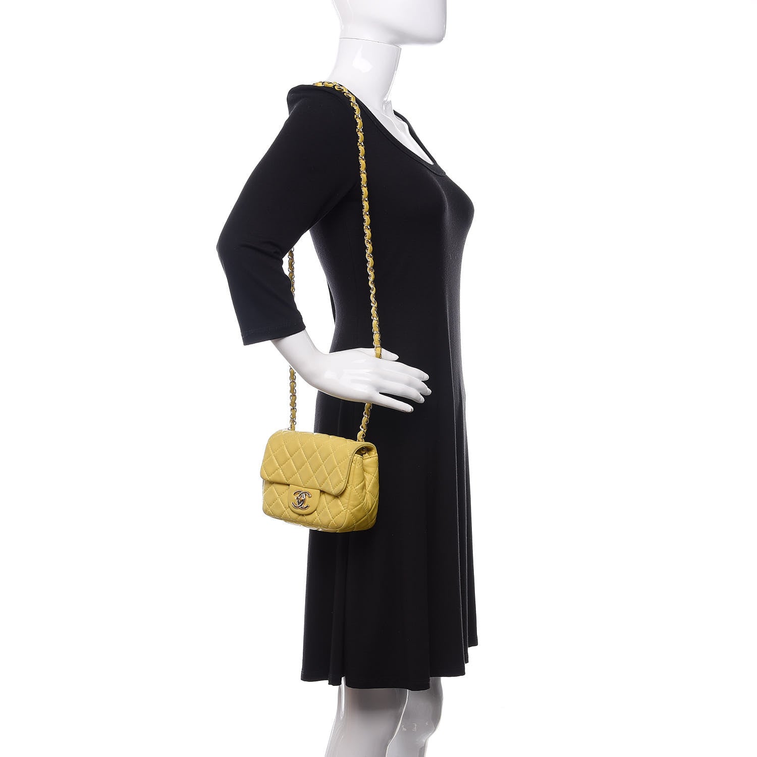 Chanel Lambskin Quilted Mini Square Flap Yellow 2 of 19
