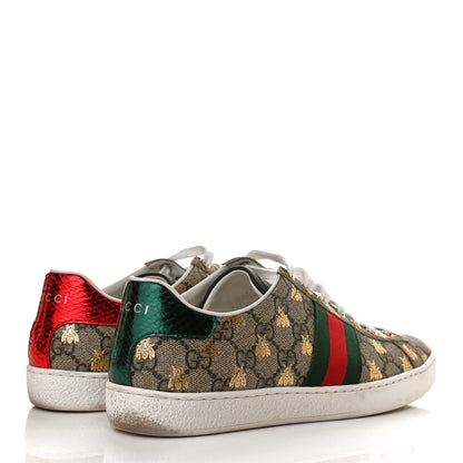 Gucci GG Supreme Monogram Bees Ayers Web Womens Ace Sneakers 37.5 Beige Oro Green Red 4 of 11