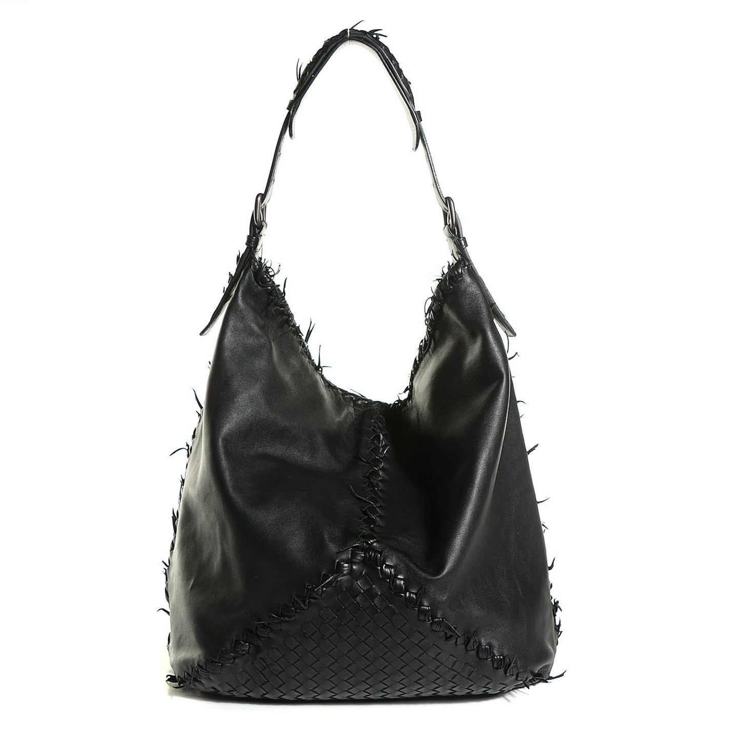 Nappa Intrecciato Large Fringe Shoulder Bag Nero Black