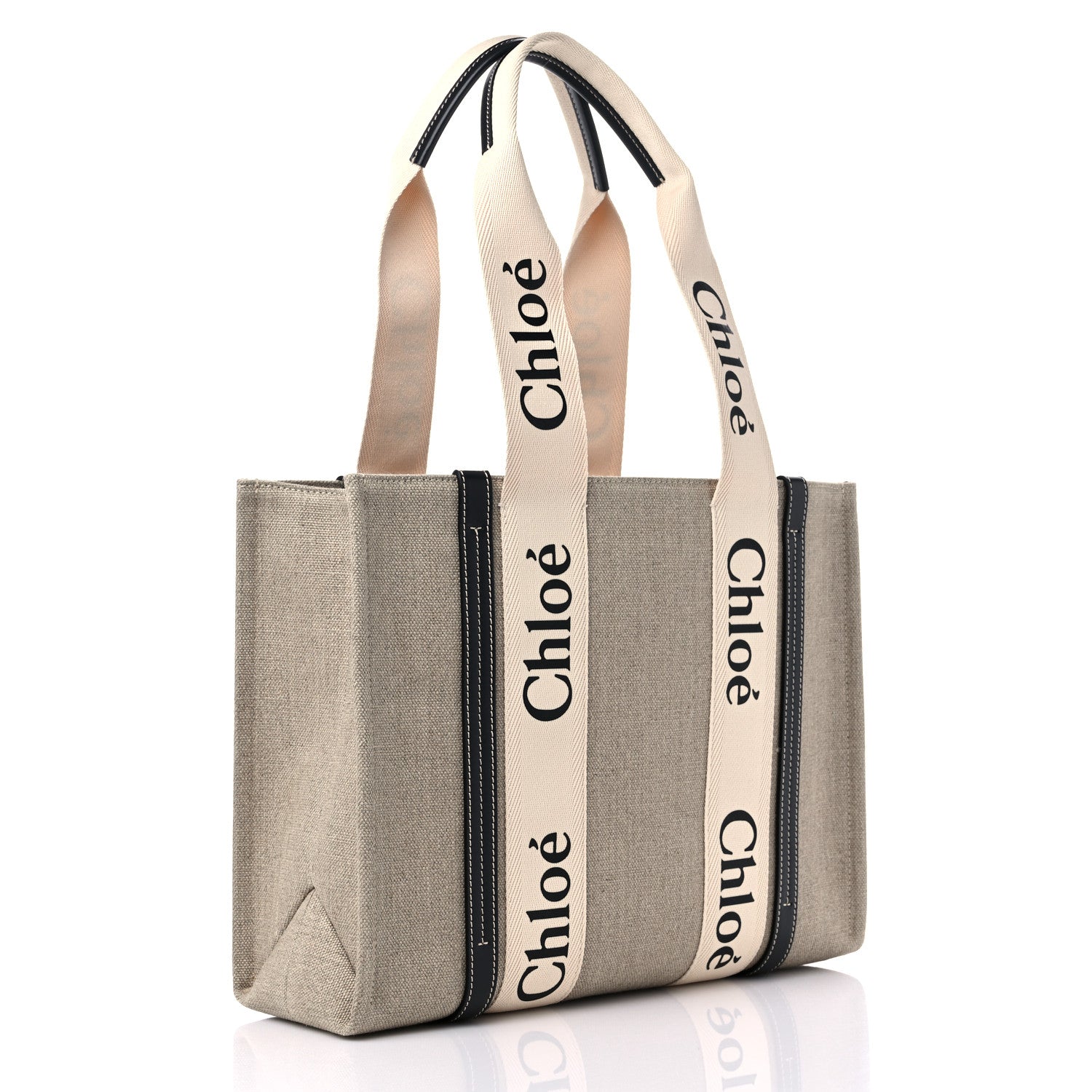 Chloe Linen Calfskin Medium Woody Ribbon Tote White Blue 3 of 8
