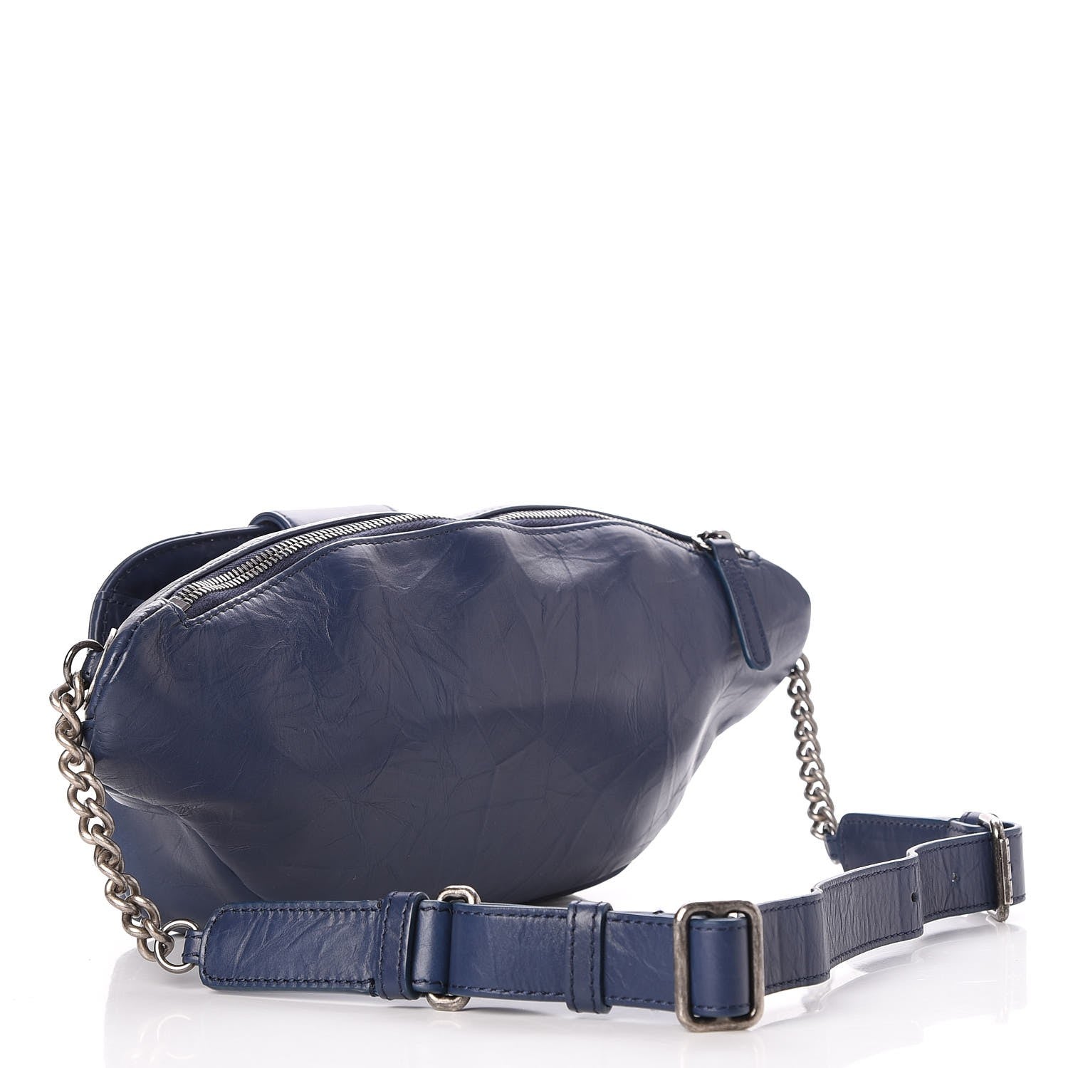 Chanel Crumpled Calfskin Quilted Casual Rock Waist Bag Fanny Pack Blue 3 of 9