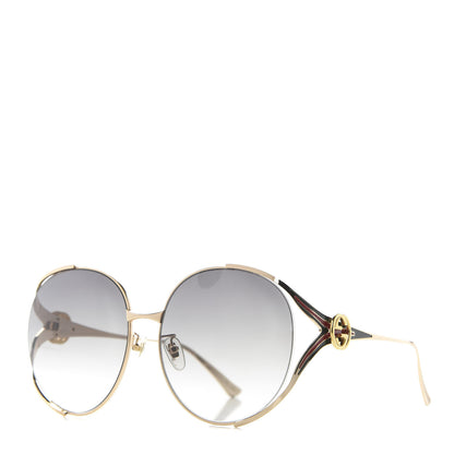 Gucci Metal Oversized Round Frame GG0225S Sunglasses Gold 1 of 8