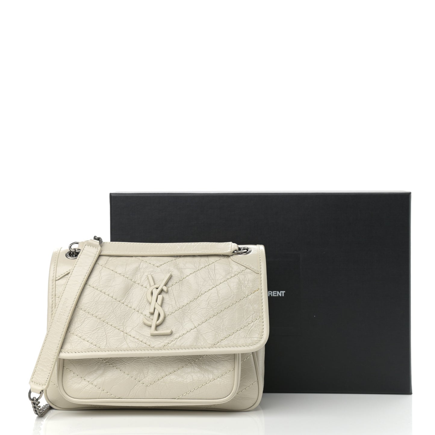 Crinkled Calfskin Matelasse Monogram Baby Niki Chain Satchel Blanc Vintage