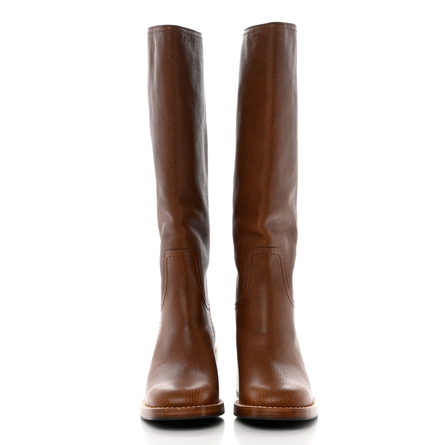 Gucci Grained Calfskin Knee High Boots 37.5 Brown 2 of 9