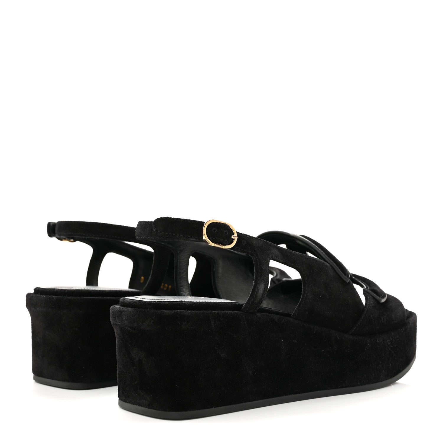 Chanel Suede Calfskin Platform CC Sandals 35 Black 5 of 10