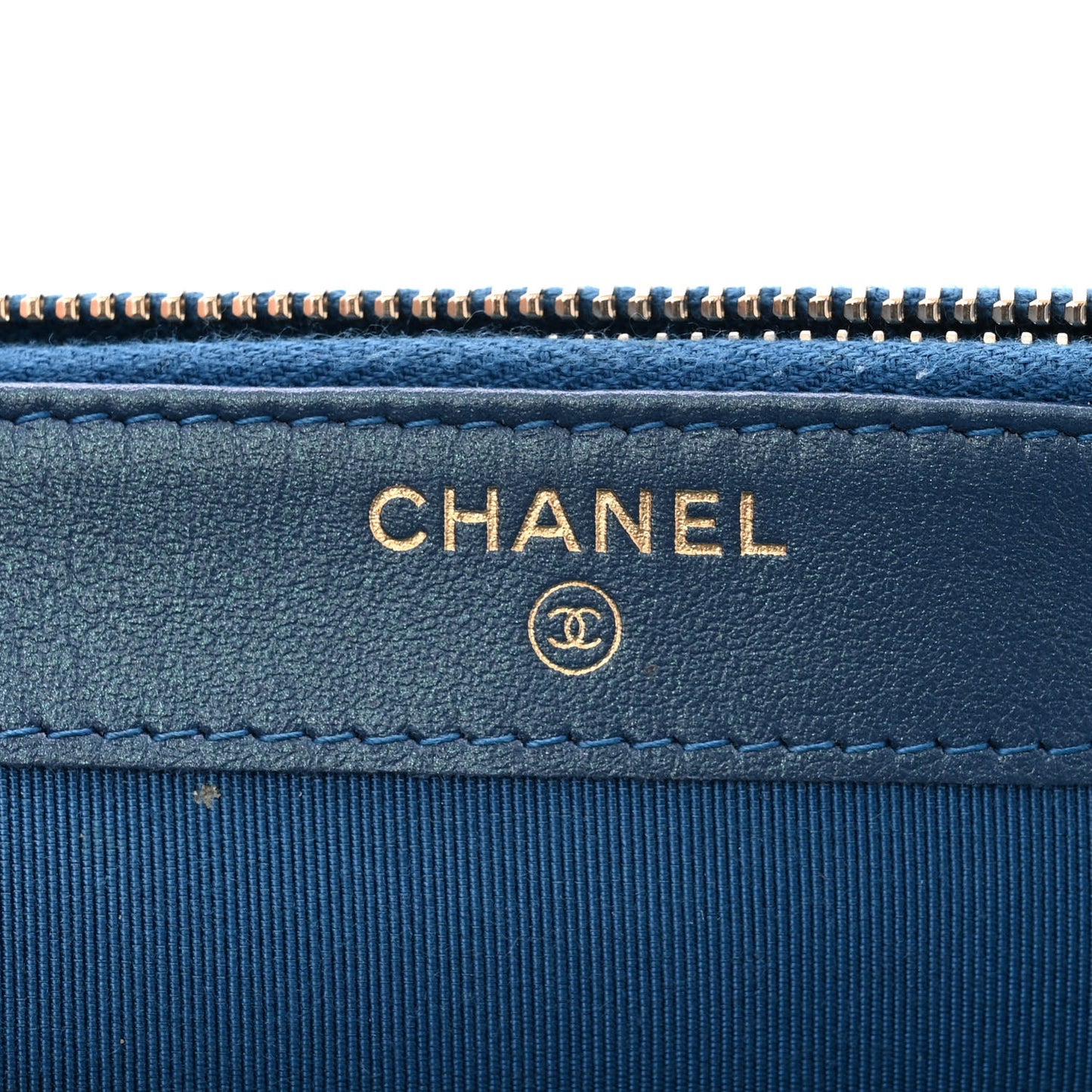 Iridescent Caviar Quilted Clutch With Chain Dark Blue