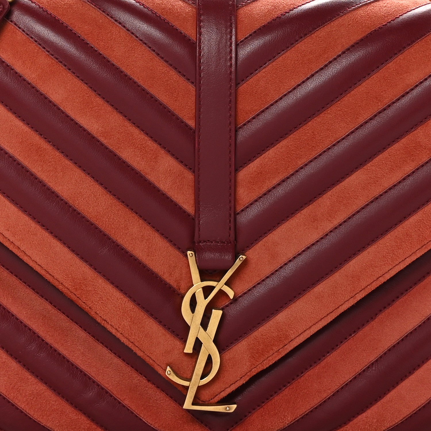 Saint Laurent Calfskin Suede Matelasse Chevron Large Monogram College Bag Burgundy 9 of 12