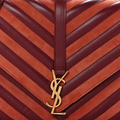Saint Laurent Calfskin Suede Matelasse Chevron Large Monogram College Bag Burgundy 9 of 12