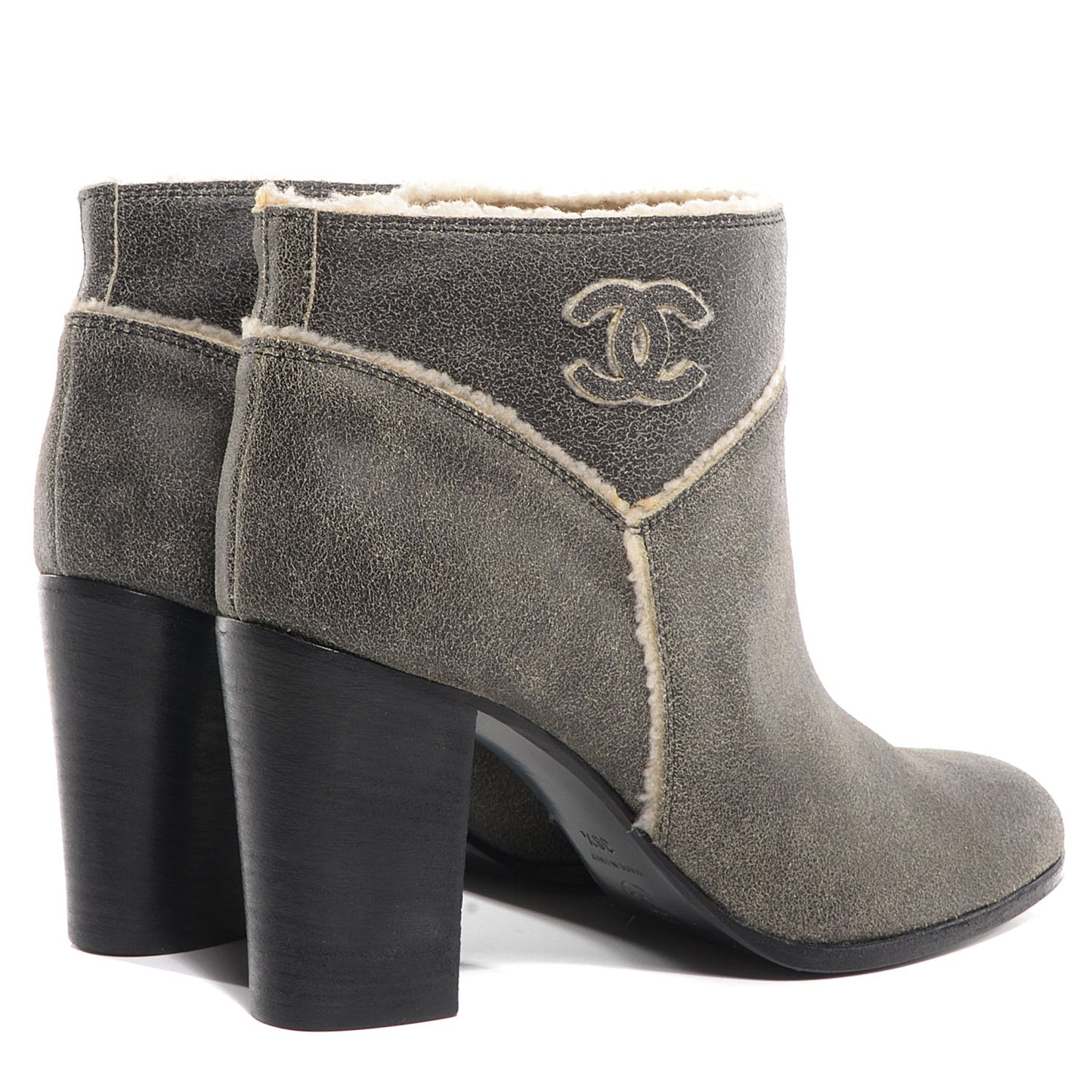 Distressed Shearling Ankle Boots Shoes 38.5 Black Beige