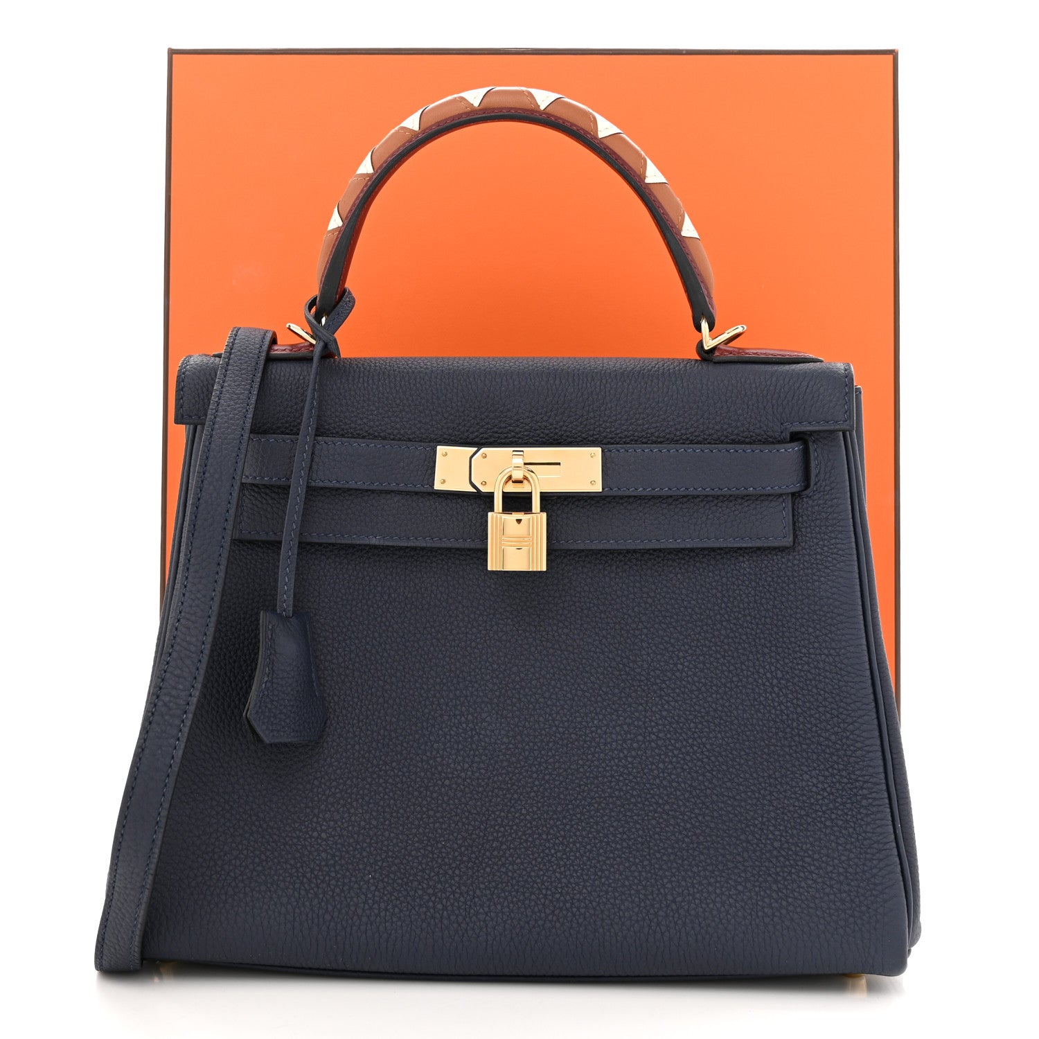 Hermes Togo Horseshoe Au Galop Kelly Retourne 28 Bleu Nuit Rouge H Fauve 13 of 13