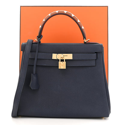 Hermes Togo Horseshoe Au Galop Kelly Retourne 28 Bleu Nuit Rouge H Fauve 13 of 13