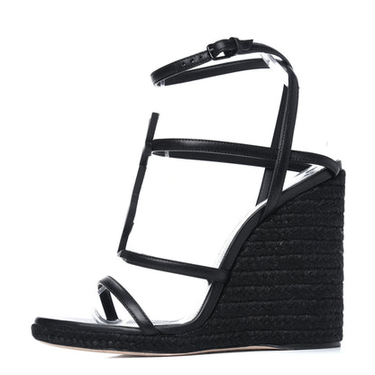 Saint Laurent Calfskin Cassandra Espadrille 105 Wedges 37.5 Black 1 of 9