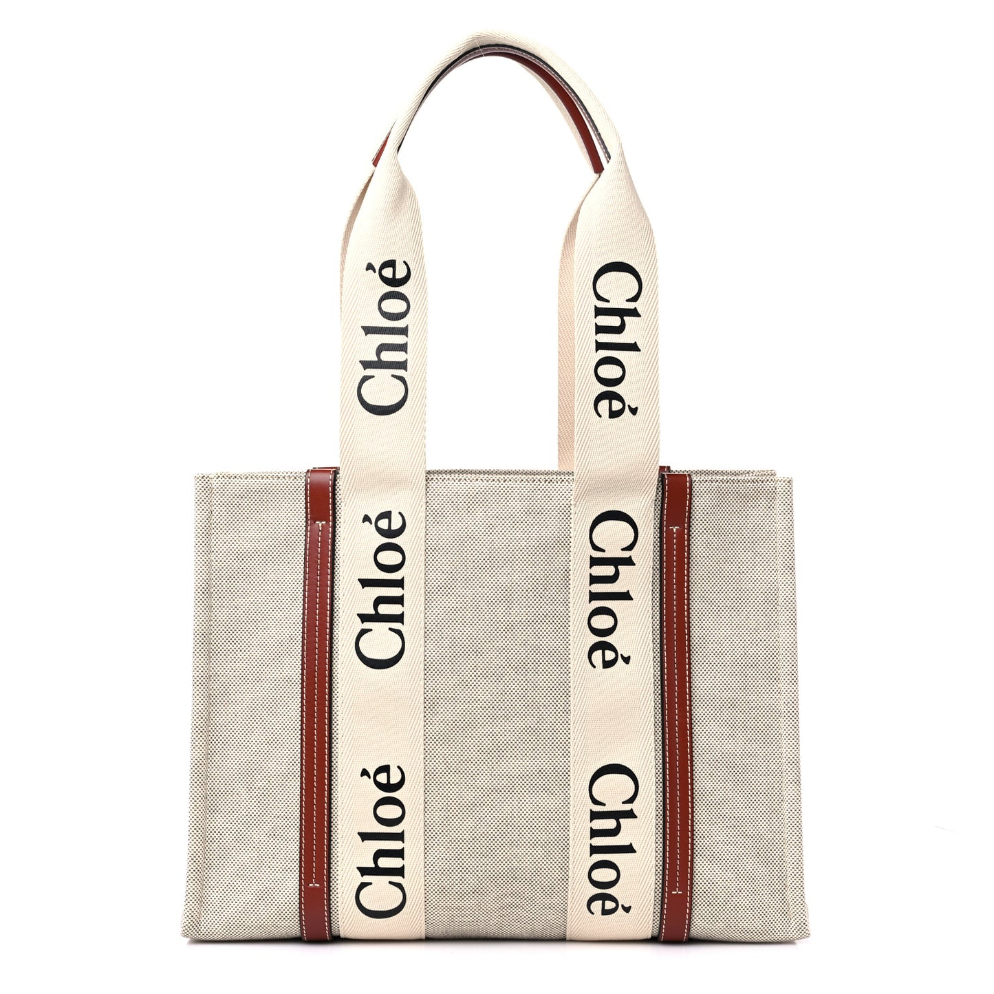 Cotton Calfskin Medium Woody Ribbon Tote White Brown