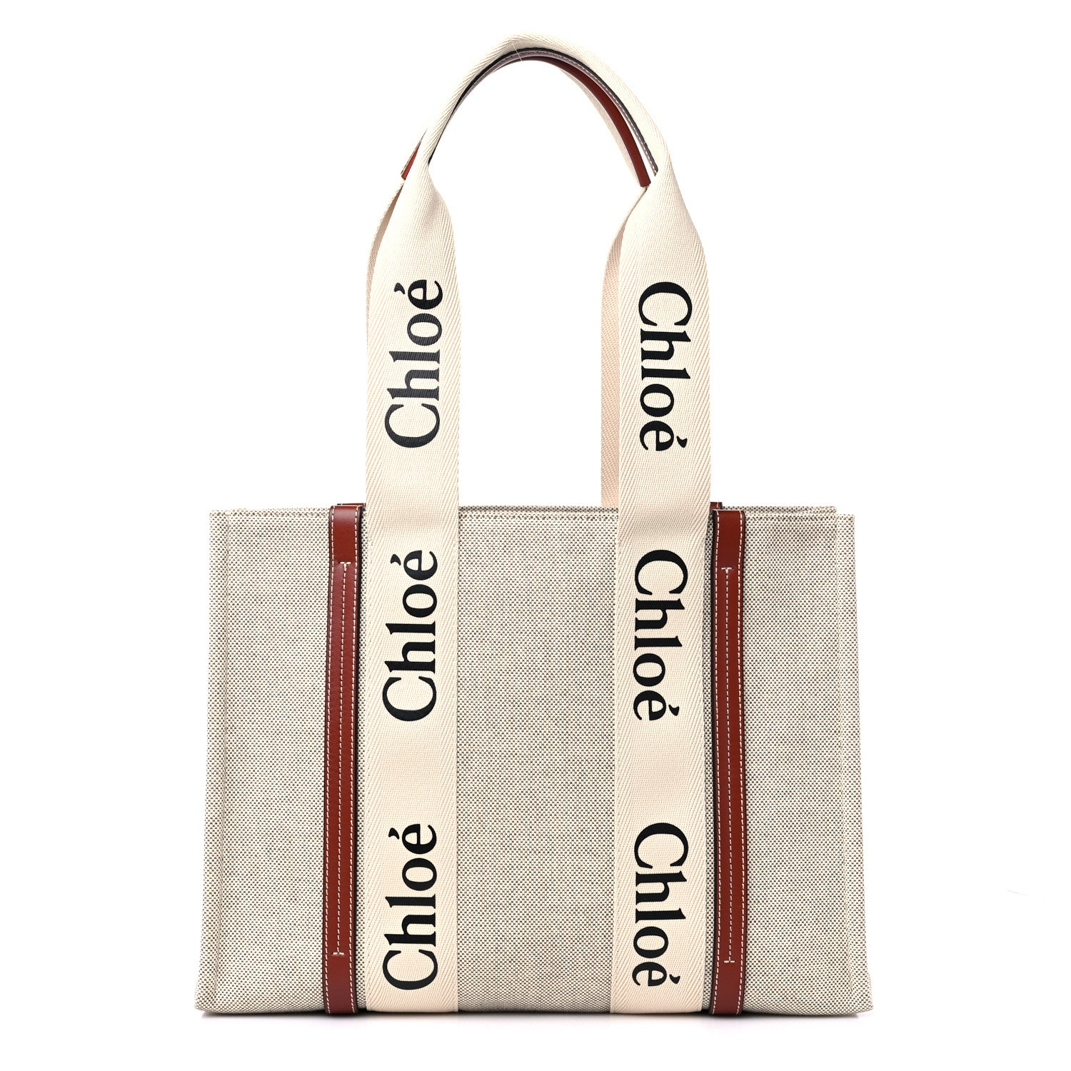 Chloe Cotton Calfskin Medium Woody Ribbon Tote White Brown 1 of 12