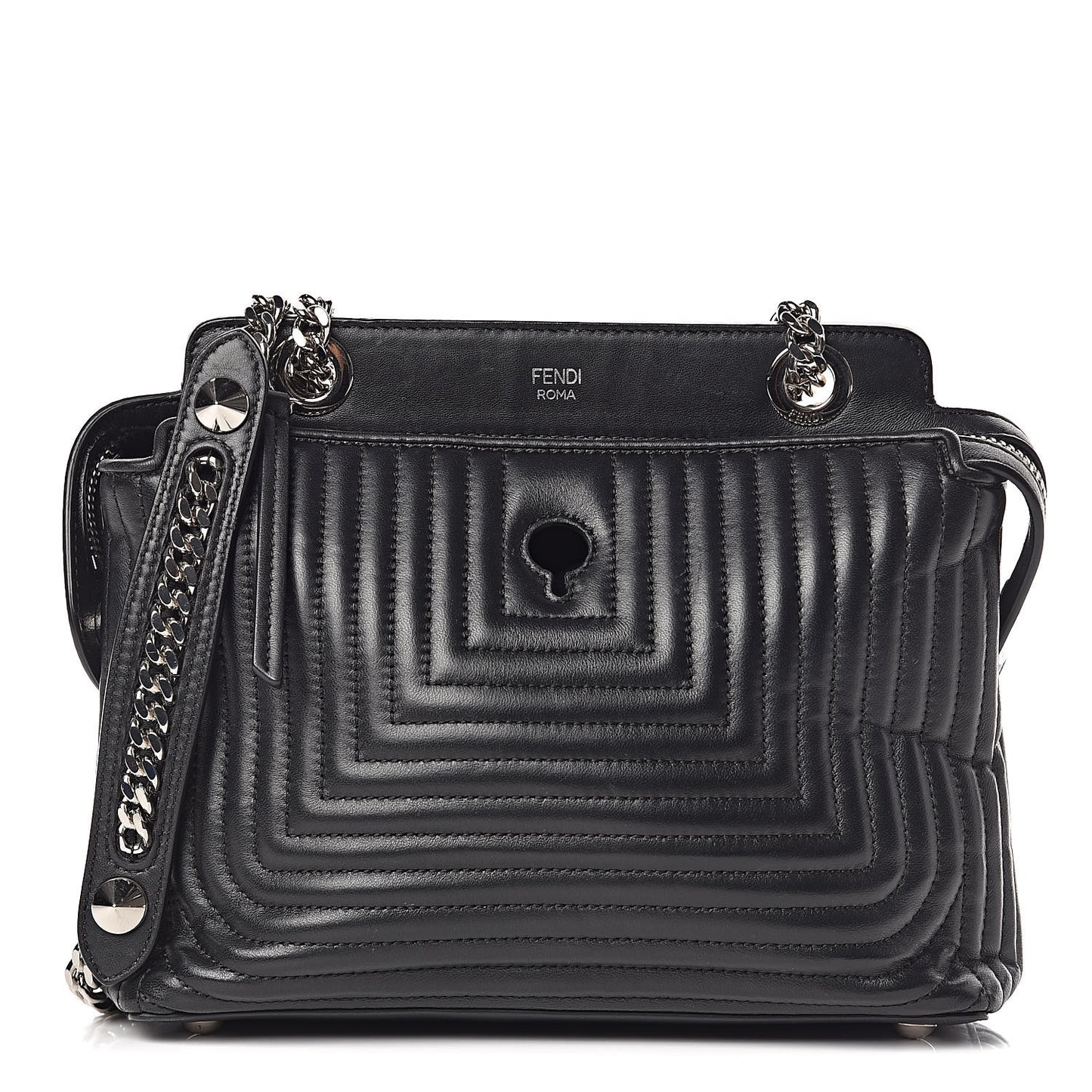 Shiny Nappa Trapuntata Chain Small DotCom Click Chain Satchel Black