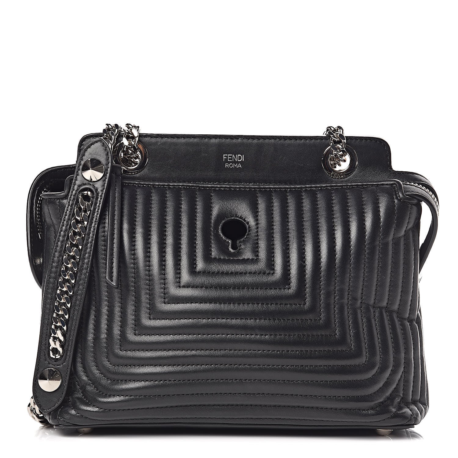 Fendi Shiny Nappa Trapuntata Chain Small DotCom Click Chain Satchel Black 1 of 14