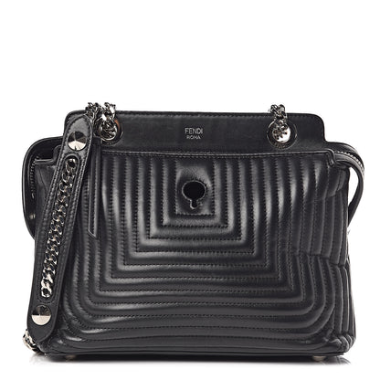 Fendi Shiny Nappa Trapuntata Chain Small DotCom Click Chain Satchel Black 1 of 14